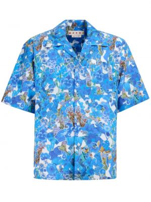 Kvetinová bavlnená košeľa s potlačou Marni modrá