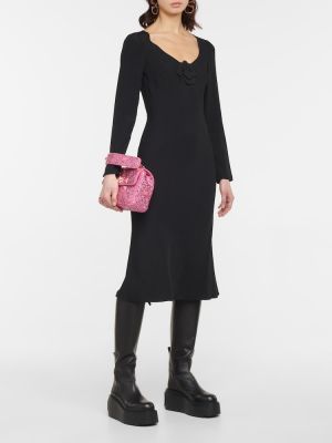 Midi haljina s cvjetnim printom Valentino crna