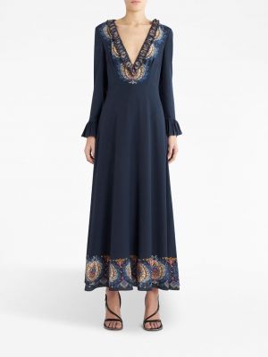Jedwabna sukienka długa z nadrukiem z wzorem paisley Etro niebieska