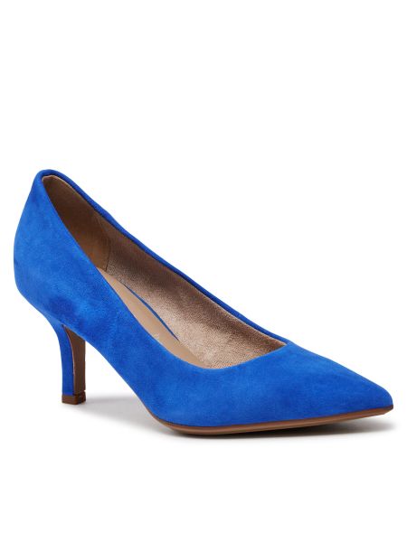 Полуотворени обувки с ток Tamaris синьо