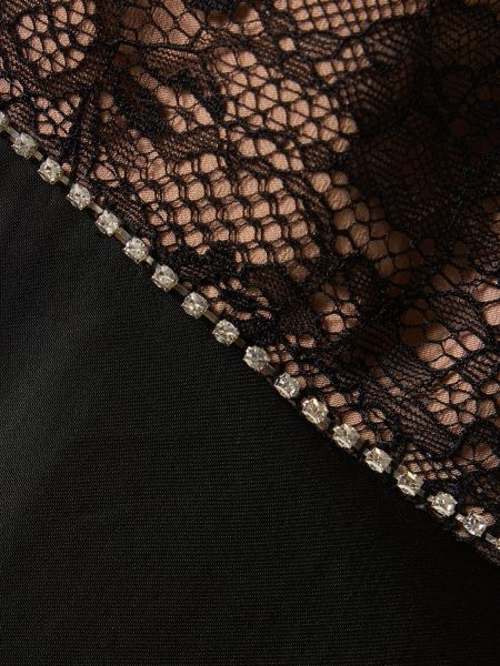 Satenska maksi haljina od viskoze s čipkom Self-portrait crna