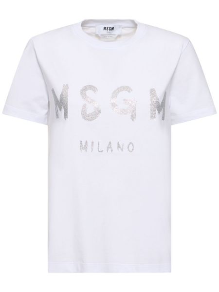 T-shirt i bomull i jersey Msgm vit