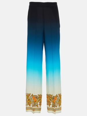 Pantaloni de mătase cu imagine cu croială lejeră Etro albastru