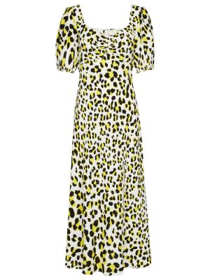 Robe mi-longue à imprimé à imprimé léopard en crêpe Diane Von Furstenberg jaune