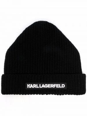 Trykt strikket lue Karl Lagerfeld svart