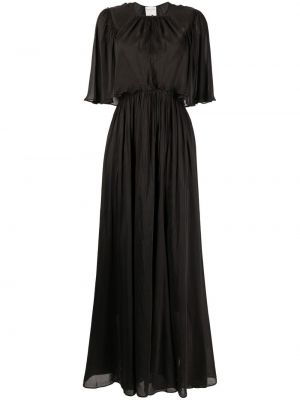 Plisované bavlněné hedvábné večerní šaty Forte Forte černé