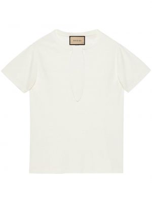 Koszulka bawełniana z dekoltem w serek Gucci biała