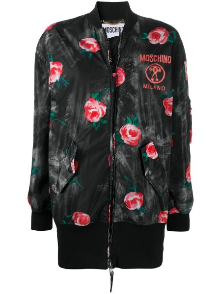 Květinová bomber bunda s potiskem Moschino černá