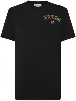 Bavlněné tričko s výšivkou Philipp Plein černé