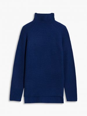Кашемировый свитер с высоким воротником в рубчик N.Peal синий