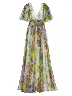 Платье в цветочек с принтом Badgley Mischka зеленое
