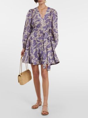 Lanena obleka s paisley potiskom Zimmermann vijolična