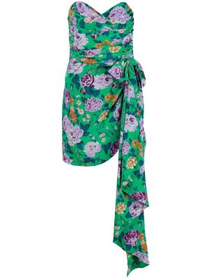 Svilena mini obleka s cvetličnim vzorcem s potiskom Alessandra Rich zelena