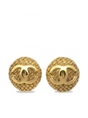 Cercei cu nasturi din tweed Chanel Pre-owned auriu
