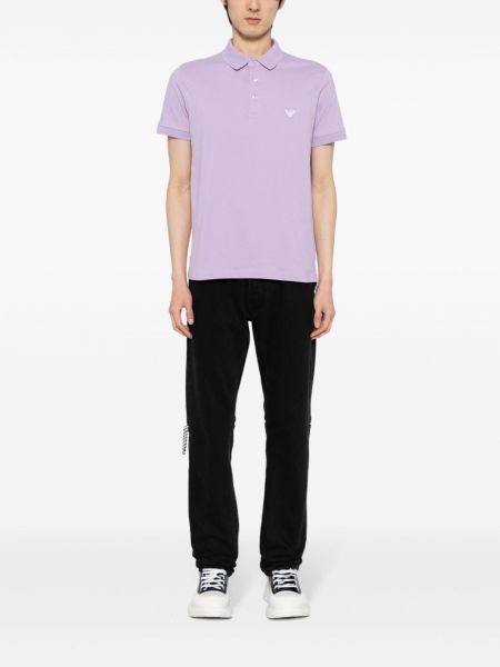 Medvilninis siuvinėtas polo marškinėliai Emporio Armani violetinė