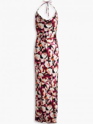 Атласное длинное платье в цветочек с принтом Nicholas бордовое