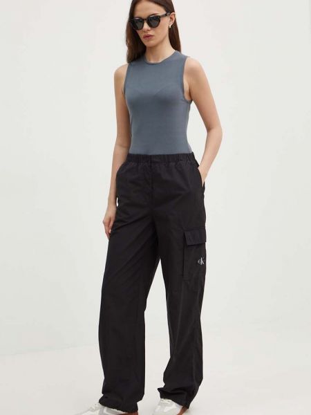 Pamučne hlače visoki struk Calvin Klein Jeans crna