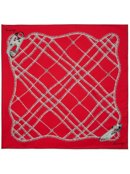 Fular de mătase în carouri cu imagine Burberry roșu
