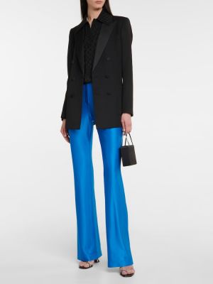 Satynowe proste spodnie z wysoką talią Alexandre Vauthier niebieskie