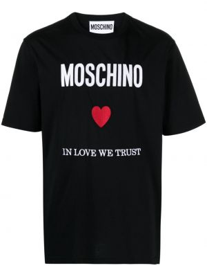 T-shirt ricamato di cotone Moschino nero