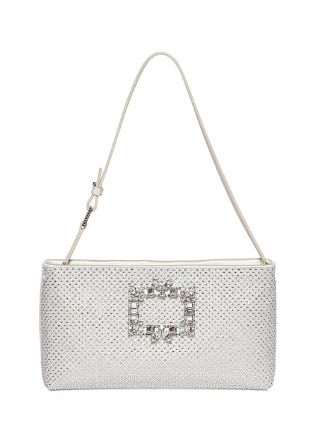 Bolsa de hombro de raso de cristal Roger Vivier plateado