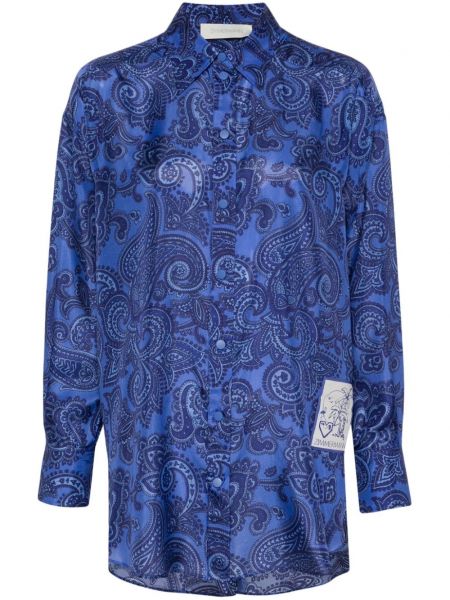 Chemise longue en soie Zimmermann bleu