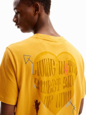 T-shirt de motif coeur Desigual jaune