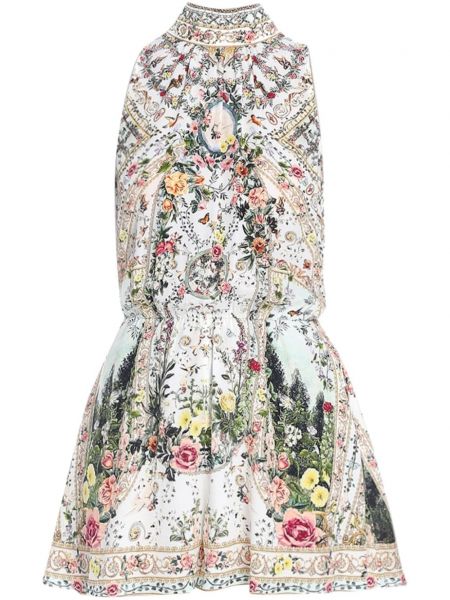Svilen kombinezon s cvetličnim vzorcem s potiskom Camilla bela