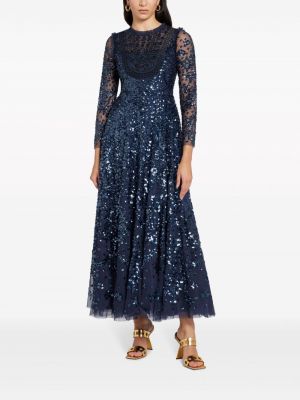 Průsvitné večerní šaty Needle & Thread modré