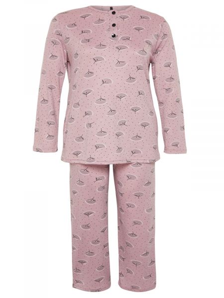 Pletené květinové pyžamo s knoflíky Trendyol růžové
