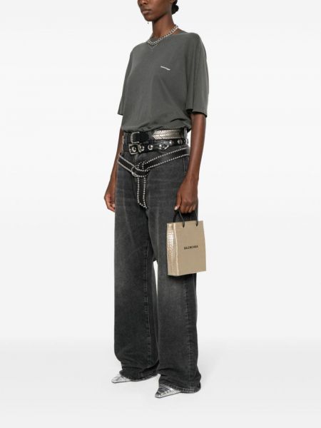 Dabīgās ādas shopper soma ar apdruku Balenciaga zelts