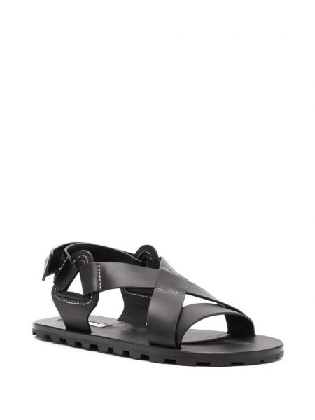Kožené sandály bez podpatku Jil Sander černé