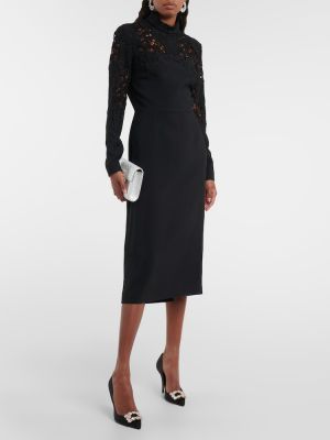 Midi haljina s čipkom Elie Saab crna