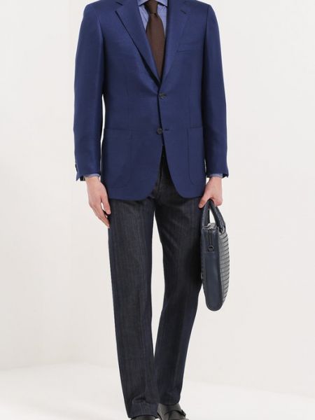 Кашемировый шелковый пиджак Brioni синий