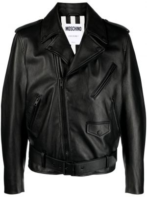 Kožená bunda s výšivkou Moschino čierna