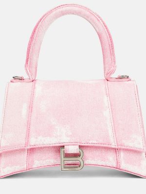 Kožená taška přes rameno s potiskem Balenciaga růžová
