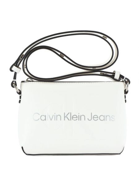 Torba na ramię skórzana Calvin Klein Jeans biała