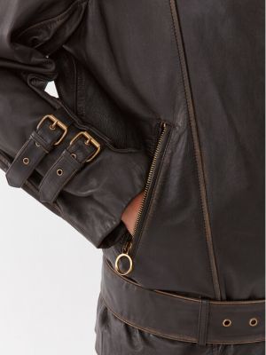 Voľná priliehavá kožená bunda Pinko čierna