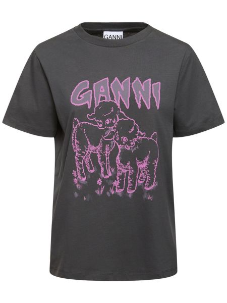 Laza szabású jersey alap póló Ganni fekete
