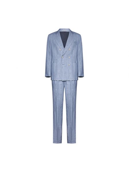 Dwurzędowy garnitur biznesowy Brunello Cucinelli niebieski