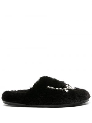 Krištáľové domáce papuče s kožušinou Simone Rocha čierna