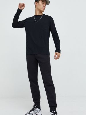 Bombažna majica z dolgimi rokavi z dolgimi rokavi Superdry črna