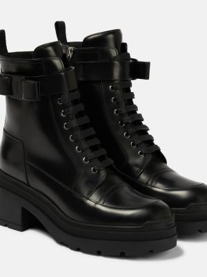 Ankle boots sznurowane skórzane koronkowe Ferragamo czarne