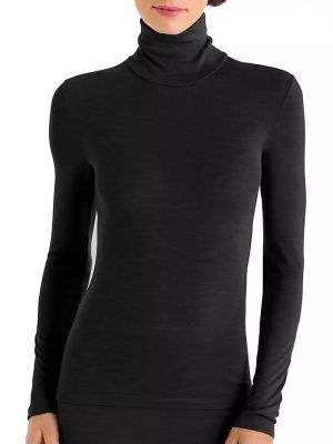 Шелковый шерстяной пуловер с высоким воротником Hanro черный