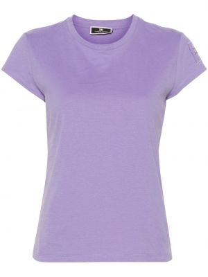 Bombažna majica z vezenjem Elisabetta Franchi vijolična