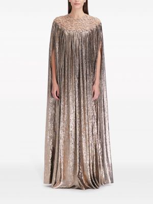 Jedwabna sukienka koktajlowa z kryształkami Oscar De La Renta złota