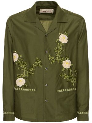 Bombažna svilena srajca s cvetličnim vzorcem Baziszt zelena