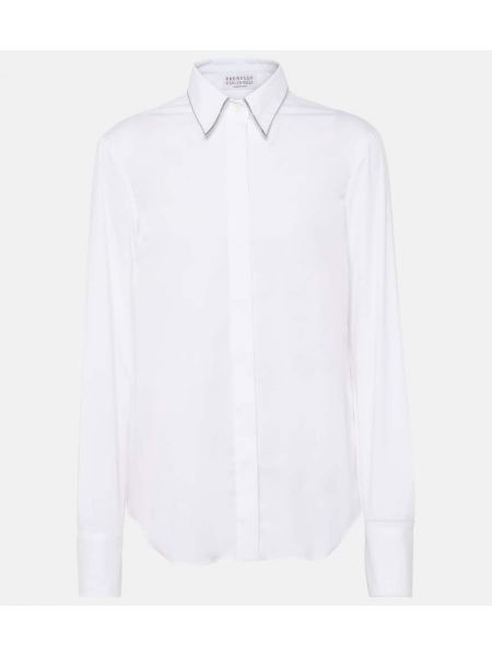Βαμβακερό μακρύ πουκάμισο Brunello Cucinelli λευκό