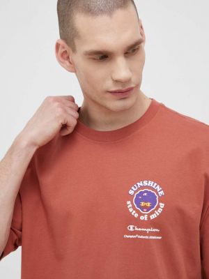 Памучна тениска с дълъг ръкав с принт Champion оранжево