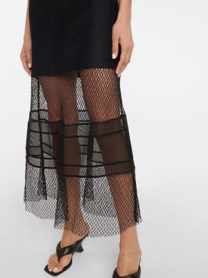 Saténové midi šaty se síťovinou Helmut Lang černé